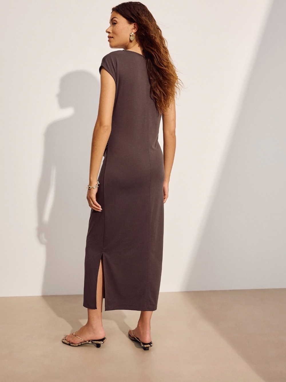 next Maternity Scoop Neck Dress in Chocolate Brown - Picture 3 of 8